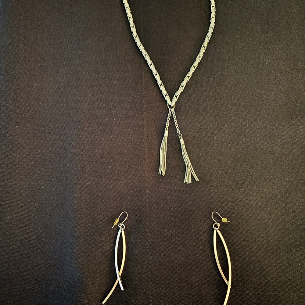 White House Black Market Silver Tassel Necklace Set